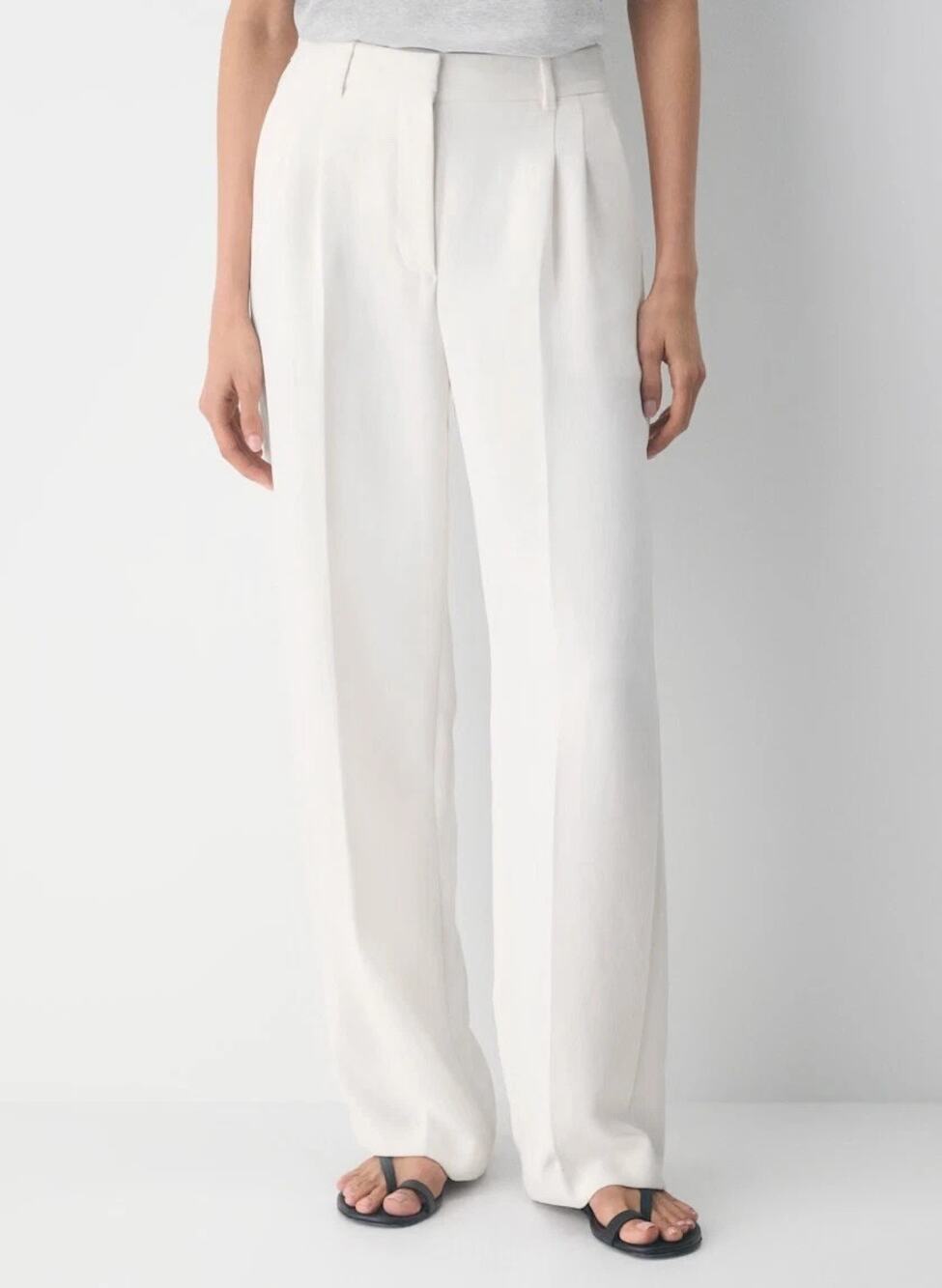 Aritzia The Effortless Pant Tailored Pleated Crepette Wide Leg Eggshell Size 6